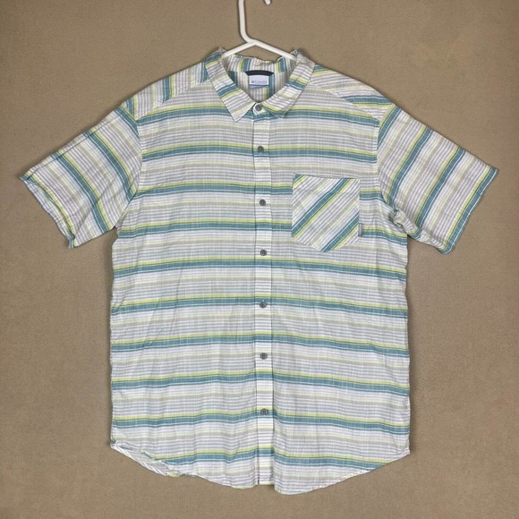 Columbia Other - Columbia Shirt Adult XL White/Green Striped Outdoor Short‎ Sleeve Pocket Mens